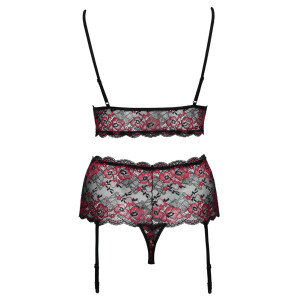 Soft-BH & Straps-Slip ouvert aus Blütenspitze - Rot/Schwarz - Bis Größe 4XL