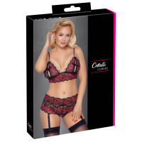 Soft-BH & Straps-Slip ouvert aus Blütenspitze - Rot/Schwarz - Bis Größe 4XL