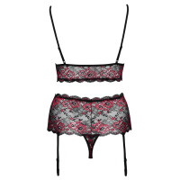 Soft-BH & Straps-Slip ouvert aus Blütenspitze - Rot/Schwarz - Bis Größe 4XL
