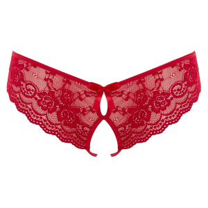 Ouvert Slip mit Cut-Outs und Blütenspitze – Erotischer Slip mit Schleifenverzierungen und elastischem Schrittband