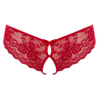 Ouvert Slip mit Cut-Outs und Blütenspitze – Erotischer Slip mit Schleifenverzierungen und elastischem Schrittband
