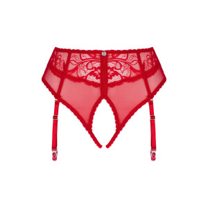 Dagmarie – Roter Spitzen-Strapspanty mit offenem Schritt