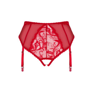 Dagmarie – Roter Spitzen-Strapspanty mit offenem Schritt