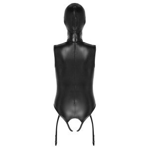 Bad Kitty Busenfreier Straps-Body ouvert - mit Kopfmaske - Lederimitat - Schwarz