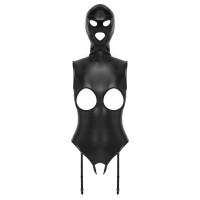 Bad Kitty Busenfreier Straps-Body ouvert - mit Kopfmaske - Lederimitat - Schwarz