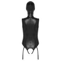Bad Kitty Busenfreier Straps-Body ouvert - mit Kopfmaske - Lederimitat - Schwarz