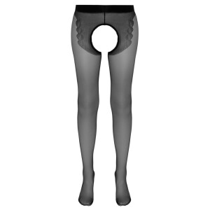 Straps-Strumpfhose Ouvert - Rote Ziernaht - Schwarz