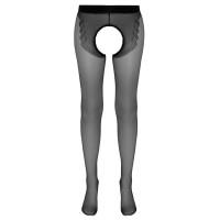 Straps-Strumpfhose Ouvert - Rote Ziernaht - Schwarz