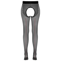Straps-Strumpfhose Ouvert - Rote Ziernaht - Schwarz