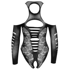 NO:XQSE Body Ouvert - Spitzenoptik - Schulterfrei - 3/4-Arm - Schwarz