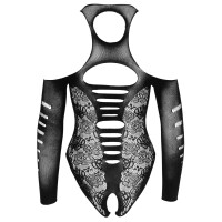 NO:XQSE Body Ouvert - Spitzenoptik - Schulterfrei - 3/4-Arm - Schwarz