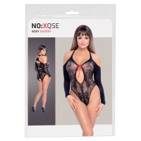 NO:XQSE Body Ouvert - Spitzenoptik - Schulterfrei - 3/4-Arm - Schwarz