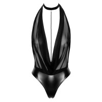 Exklusiver rückenfreier Neckholder-Body mit Wasserfall-Ausschnitt und abnehmbarer Perlenkette – Powernet und Powerwetlook