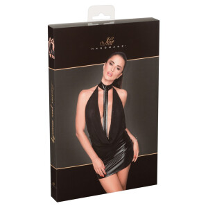 Noir Missbehaved Exclusive Minikleid - Enges Wetlook-Kleid mit Strass-Halsband - Schwarz