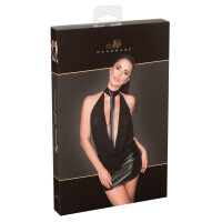 Noir Missbehaved Exclusive Minikleid - Enges Wetlook-Kleid mit Strass-Halsband - Schwarz