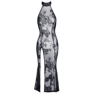 Noir Kleid Fucking Fabulous - Langes Powernet-Kleid - Samtflockprint - Schwarz