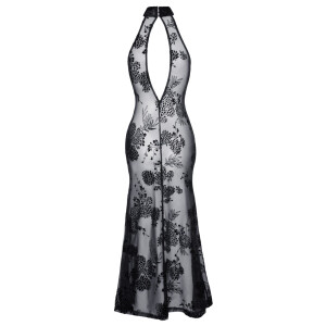 Noir Kleid Fucking Fabulous - Langes Powernet-Kleid - Samtflockprint - Schwarz
