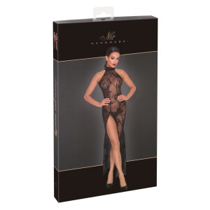 Noir Kleid Fucking Fabulous - Langes Powernet-Kleid - Samtflockprint - Schwarz