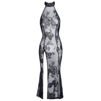 Noir Kleid Fucking Fabulous - Langes Powernet-Kleid - Samtflockprint - Schwarz