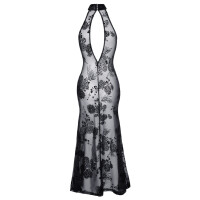Noir Kleid Fucking Fabulous - Langes Powernet-Kleid - Samtflockprint - Schwarz