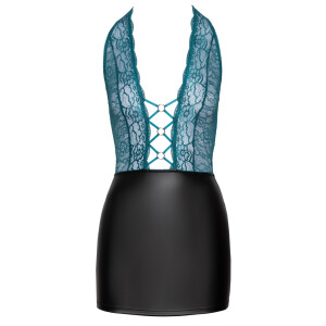 Eng geschnittenes kurzes Kleid mit Spitze und Mattlook