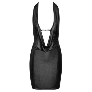 Kurzes Silberglanz-Kleid mit Neckholder – Rückenfrei & Strassspange