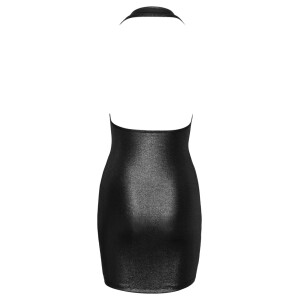 Kurzes Silberglanz-Kleid mit Neckholder – Rückenfrei & Strassspange