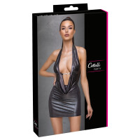 Kurzes Silberglanz-Kleid mit Neckholder – Rückenfrei & Strassspange