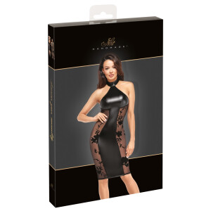 Noir Kleid Libido Exclusive - Matt-Wetlook & Samt-Powernet - Neckholder