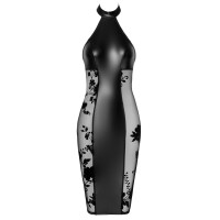 Noir Kleid Libido Exclusive - Matt-Wetlook & Samt-Powernet - Neckholder