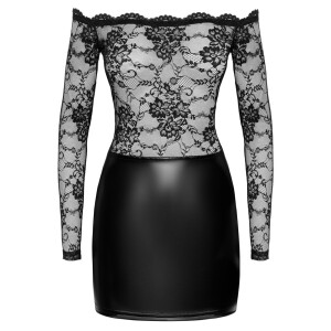 Exklusives Langarm-Minikleid aus Spitze und Powerwetlook