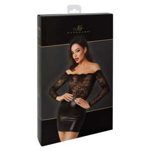 Exklusives Langarm-Minikleid aus Spitze und Powerwetlook
