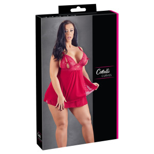 Babydoll mit geschlitzten Spitzen-Cups - Rot - Bis Größe 4XL