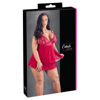 Babydoll mit geschlitzten Spitzen-Cups - Rot - Bis Größe 4XL