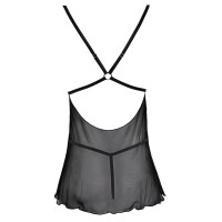Babydoll + String aus Powernet & Spitze - Schwarz