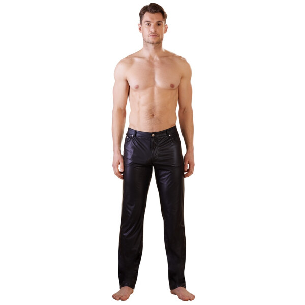 Herren Hose im Matt-Look mit Taschen und Gürtelschlaufen - Schwarz