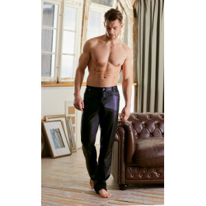 Herren Hose im Matt-Look mit Taschen und Gürtelschlaufen - Schwarz