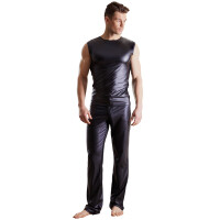 Herren Hose im Matt-Look mit Taschen und Gürtelschlaufen - Schwarz