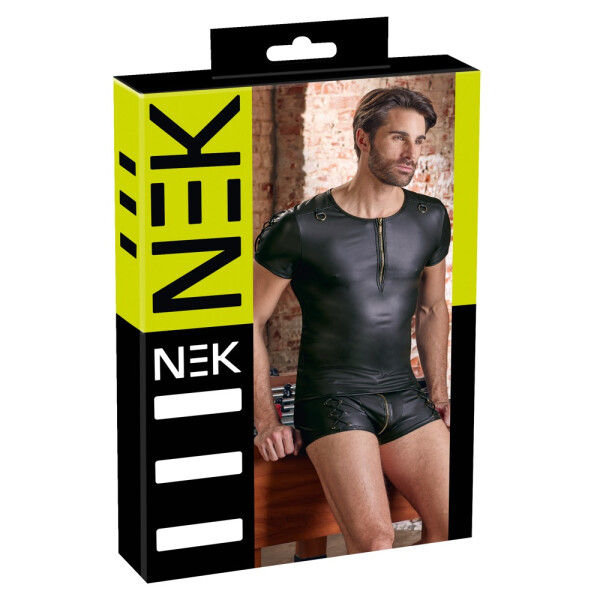 Herren Shirt im Mattlook mit Schnürungen - Schwarz