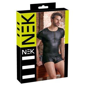 Herren Shirt im Mattlook mit Schnürungen - Schwarz