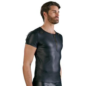Herren Shirt im Mattlook mit Schnürungen - Schwarz