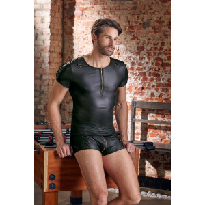 Herren Shirt im Mattlook mit Schnürungen - Schwarz