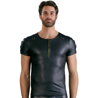 Herren Shirt im Mattlook mit Schnürungen - Schwarz
