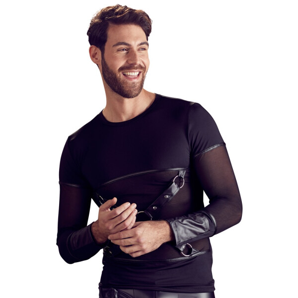 Herren Langarm-Shirt mit Brustharness - Schwarz