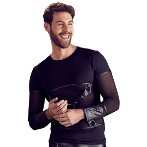 Herren Langarm-Shirt mit Brustharness - Schwarz