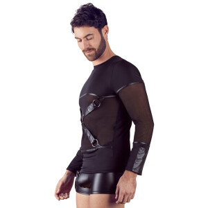 Herren Langarm-Shirt mit Brustharness - Schwarz