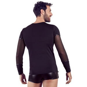 Herren Langarm-Shirt mit Brustharness - Schwarz