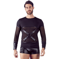Herren Langarm-Shirt mit Brustharness - Schwarz