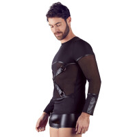 Herren Langarm-Shirt mit Brustharness - Schwarz