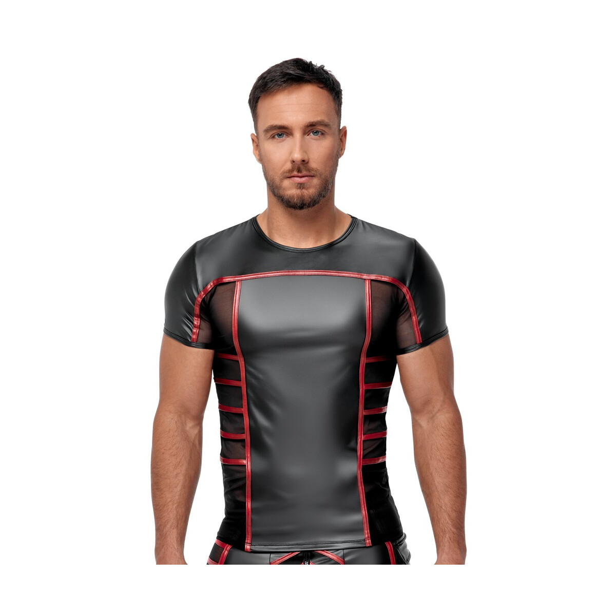 Enges Shirt im eleganten Material-Mixt Schwarz/Rot - Mattloo